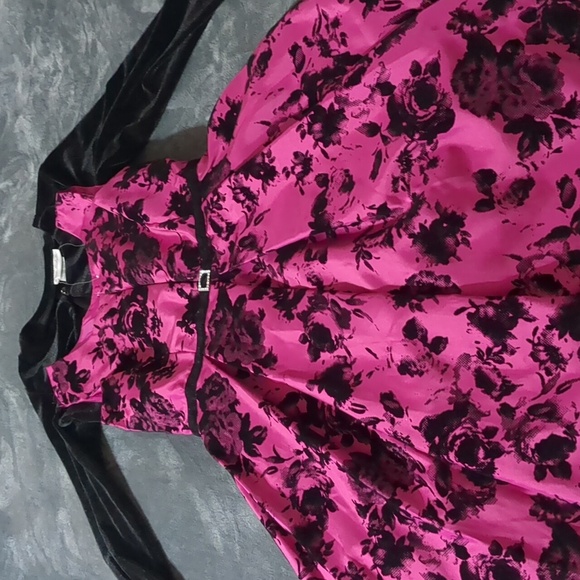 Jona Michelle Girls Formal Party Wedding Hot Pink Black Velvet Flowers Dress - Picture 9 of 9